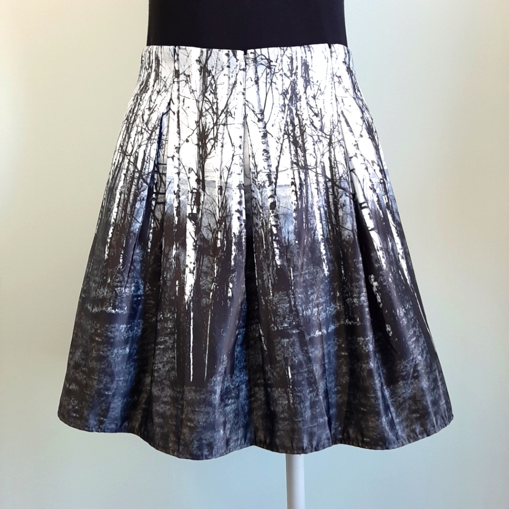 Forest print black and white midi skirt